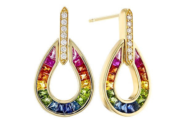 A329-66941: EARRINGS 1.18 MULTI-COLOR SAPP 1.25 TGW
