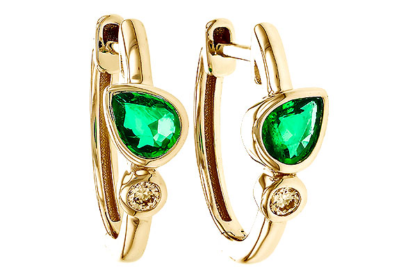 B329-68814: EARRINGS .38 TW EMERALD .44 TGW