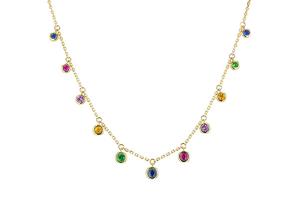 C328-79668: NECK .90 TW MULTI-COLOR SAPPH & GREEN GARNET (18")