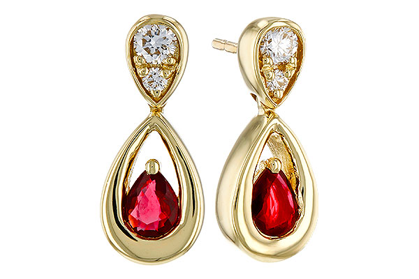 C329-66950: EARRINGS .40 RUBY .52 TGW (4x3 RUBY)
