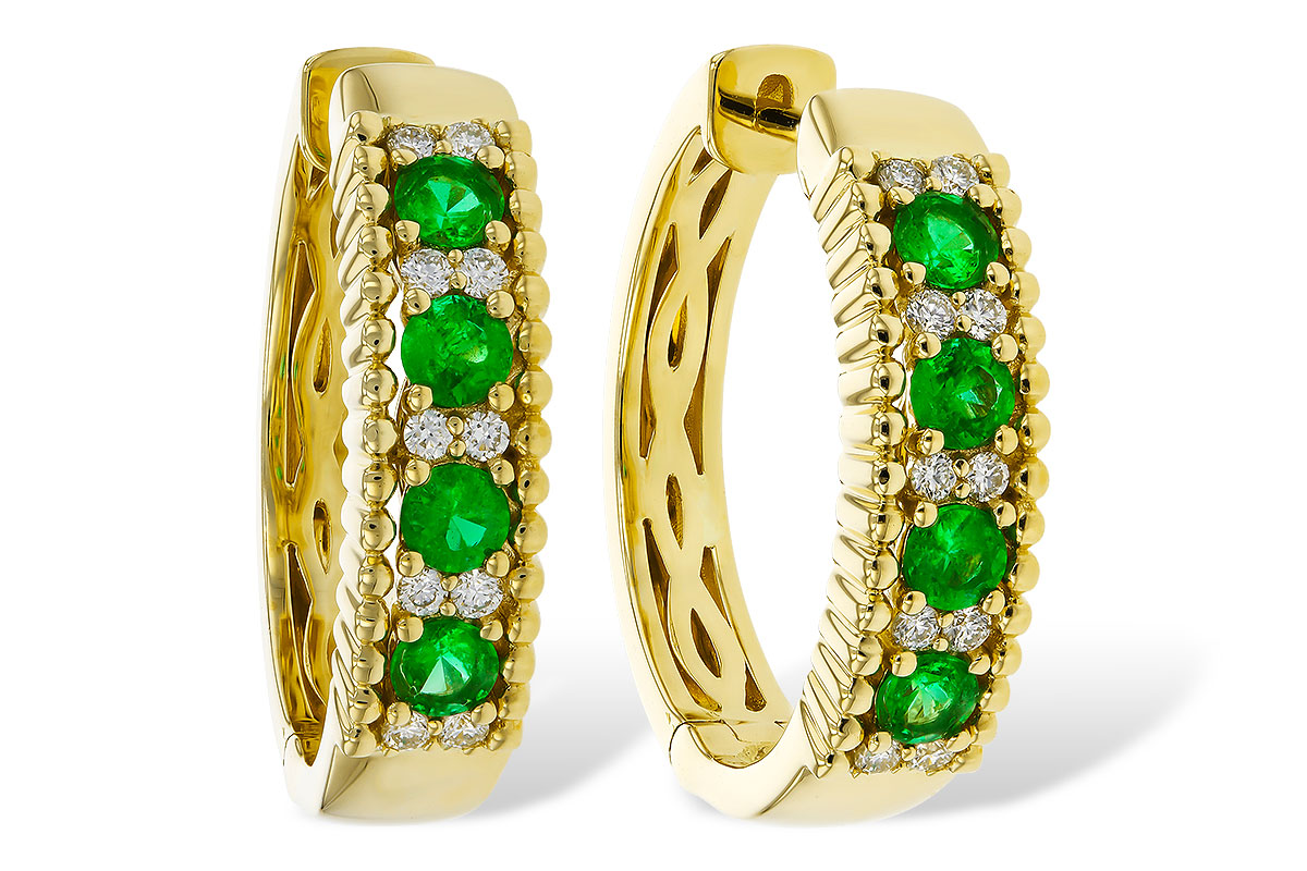 F329-72450: EARRINGS .33 TW EMERALD .45 TGW