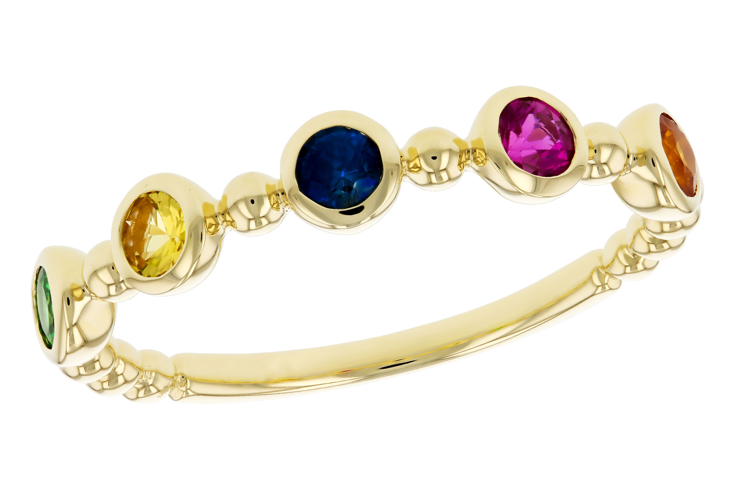H330-55095: LDS WED RG .52 TW MULTI-COLOR SAPPH & GREEN GARNET